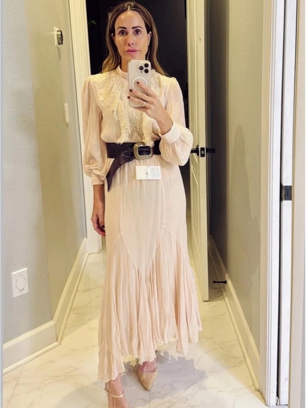 ZARA Cream Pleated Ruffled Boho Maxi Dress with Long Puff Sleeves - Picture 12 of 16